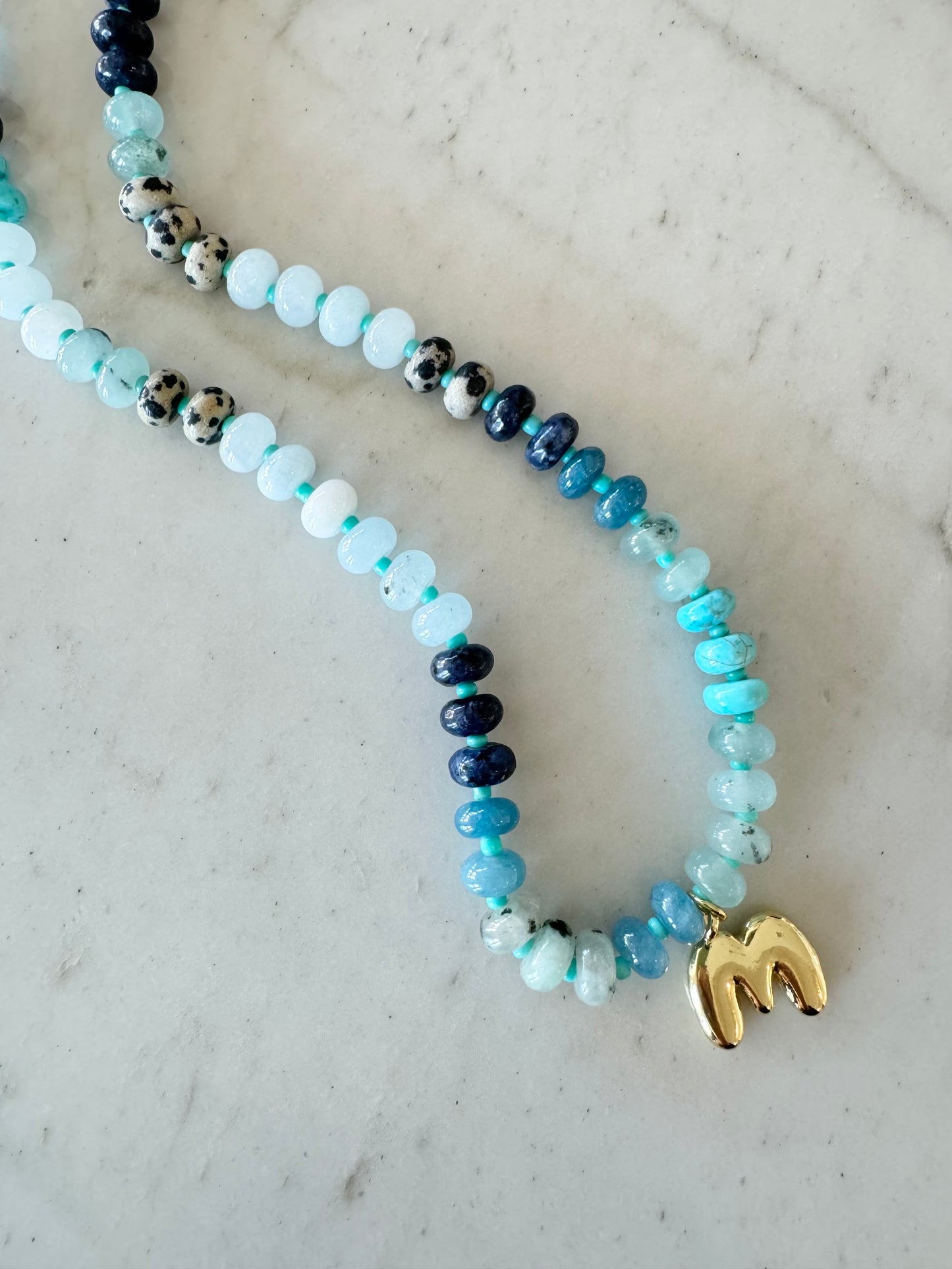 Initial Beaded Necklace Turquoise
