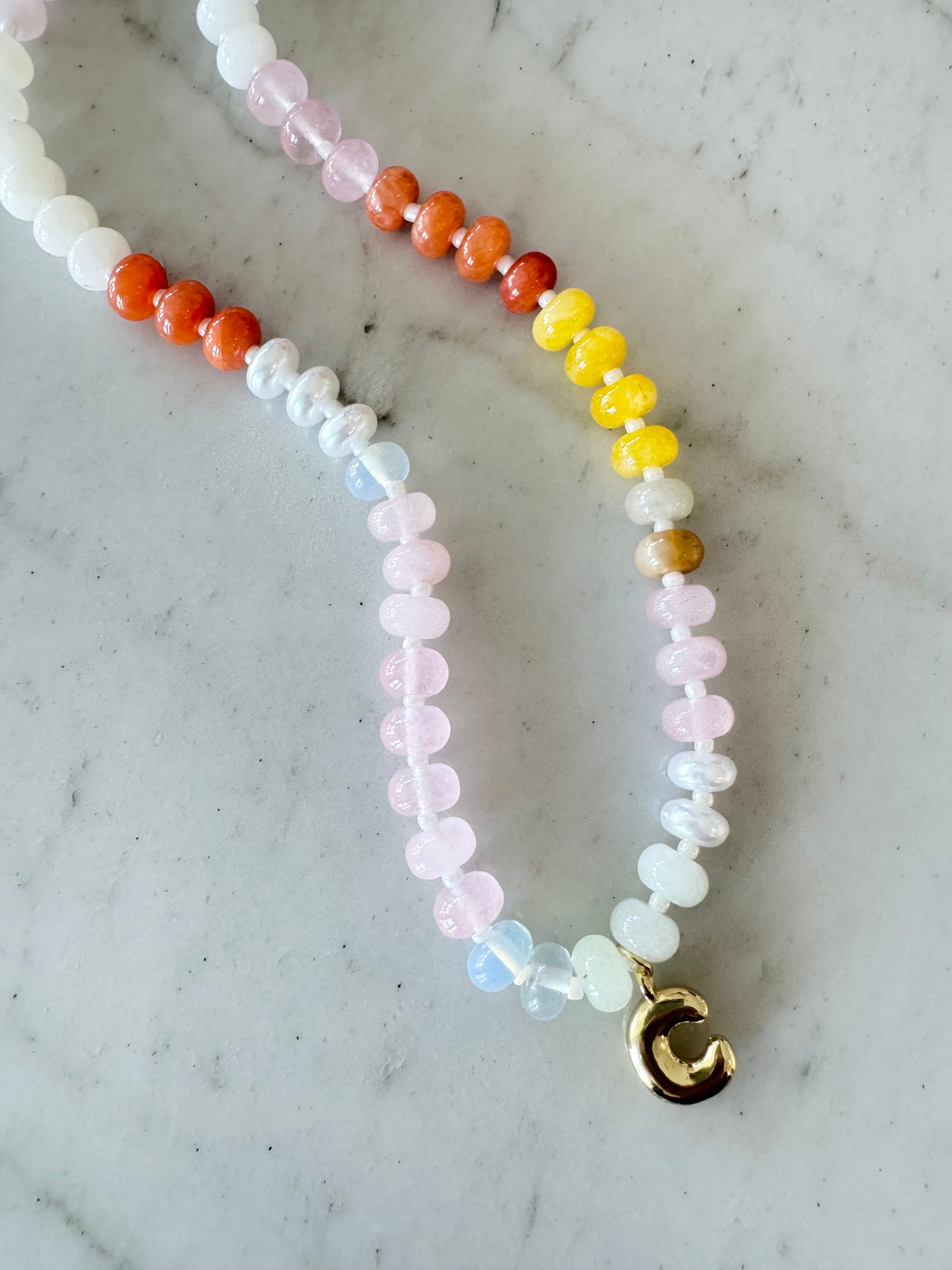 Initial Beaded Necklace - Light Pink