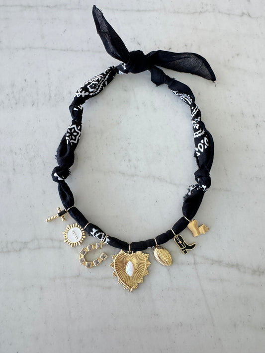 New Orleans Saints Bandana Necklace Gold Heart