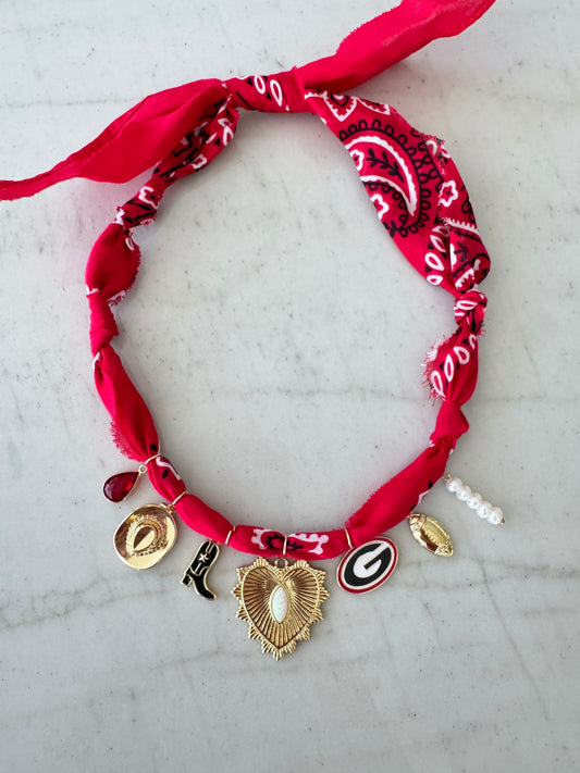 Georgia Bandana Charm Necklace Red