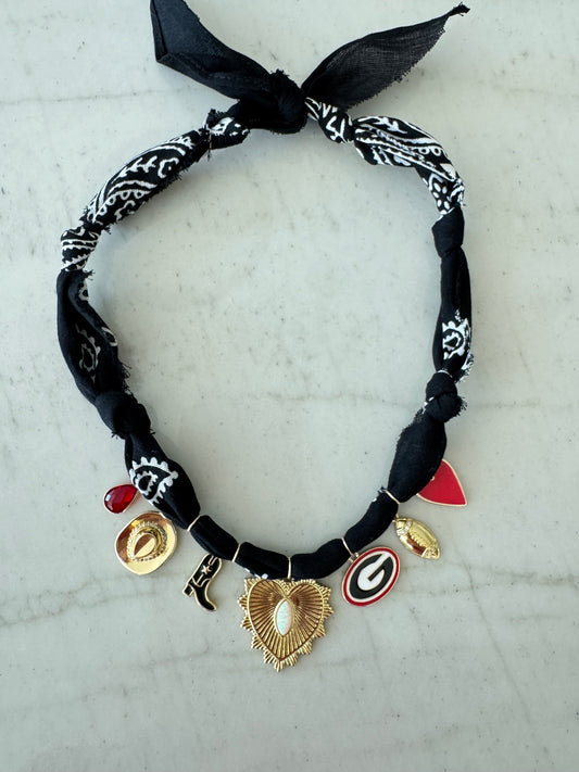 Georgia Bandana Charm Necklace Black