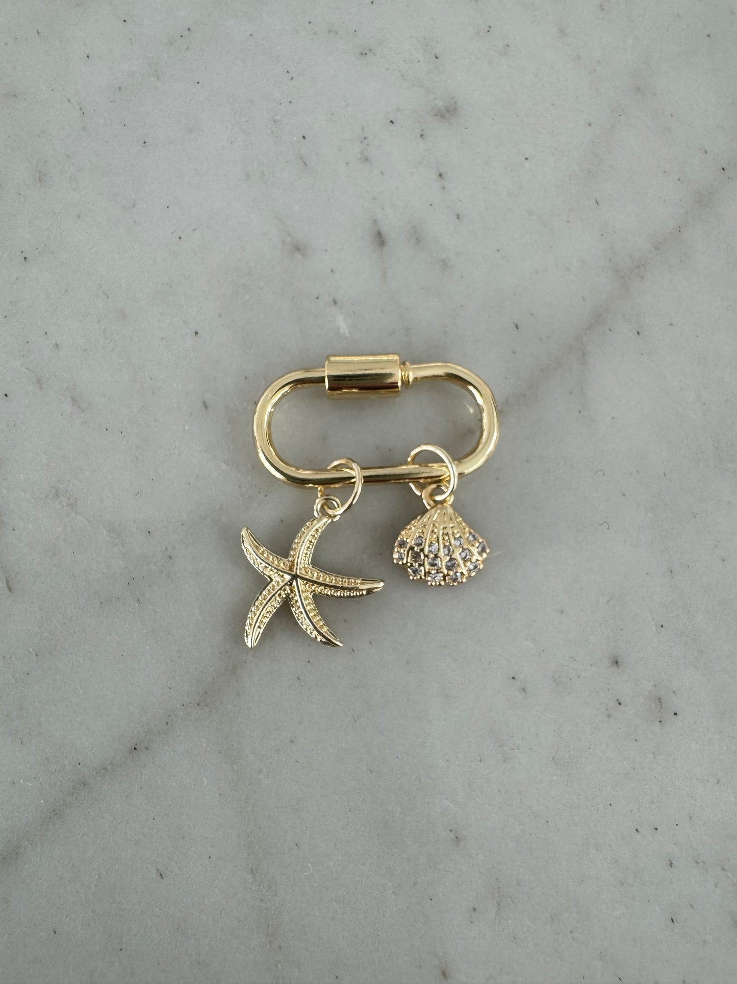 Gold Shoe Charm: Starfish + Shell