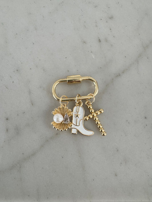 Gold Shoe Charm: Shell, Boot, Cross