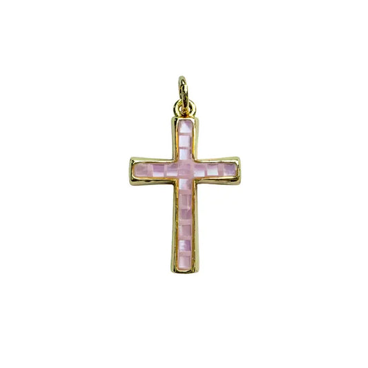 Pink Inlaid Shell Cross