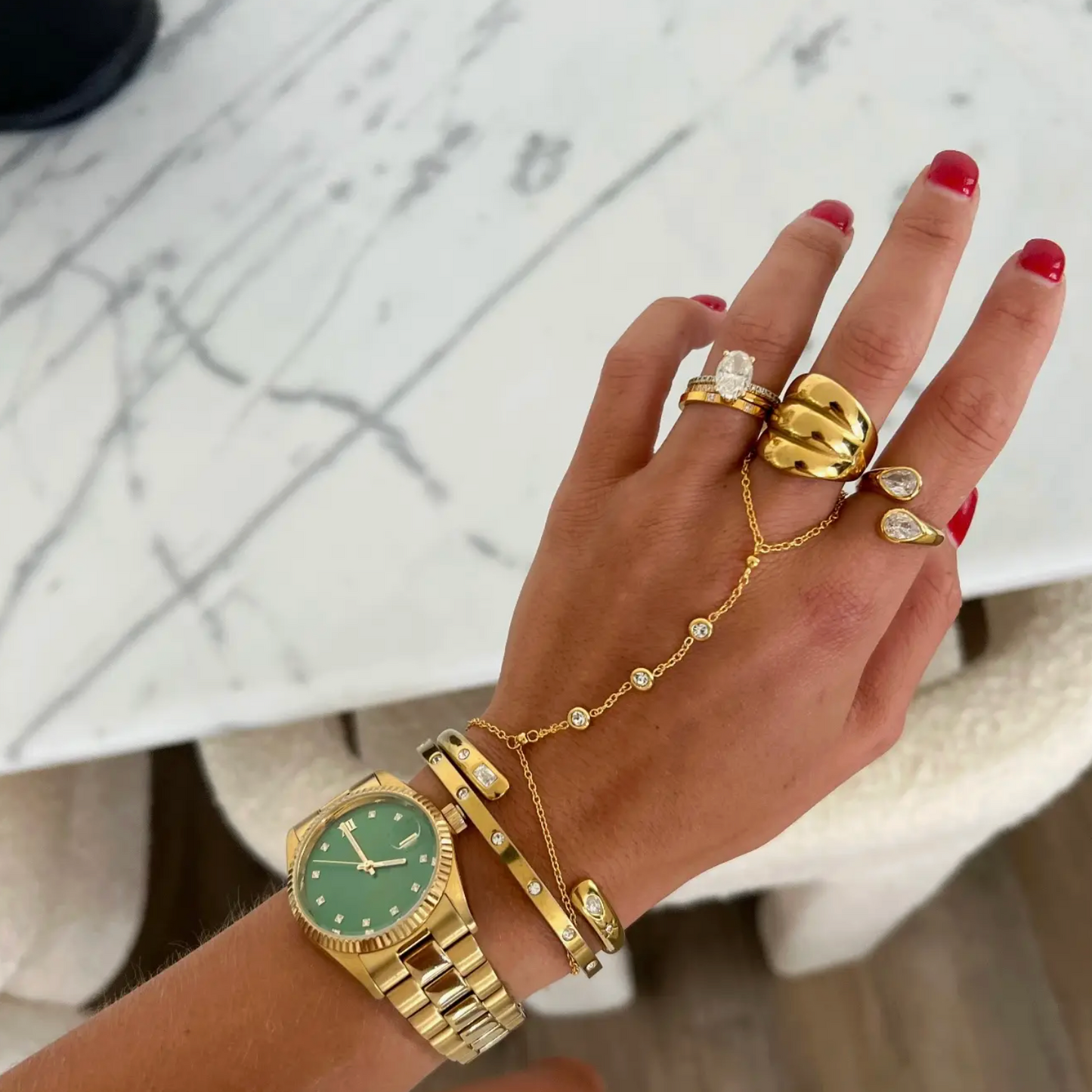 Gold and Diamond Hand Chain